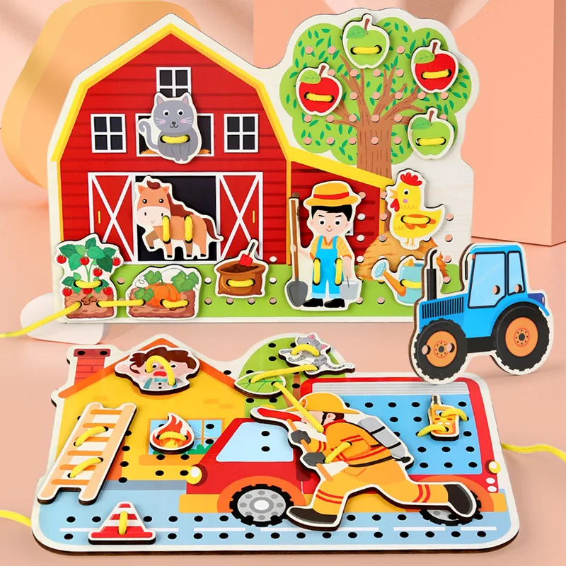 

Montessori DIY Busy Boards Lacing Toy Kids Learning Education Puzzle Board Game Busyboard Intelligence Tablero Sawing Block Toys