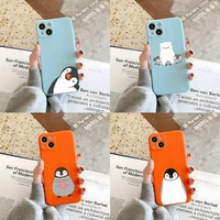 cute lovely penguin phone case orange and blue for apple iphone 12pro 13 11 pro max mini xs x xr 7 8 6 6s plus se 2020 cover