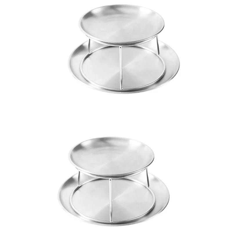 

2X Seafood Plate Set Double Stainless Steel Snack Plate Afternoon Tea Cake