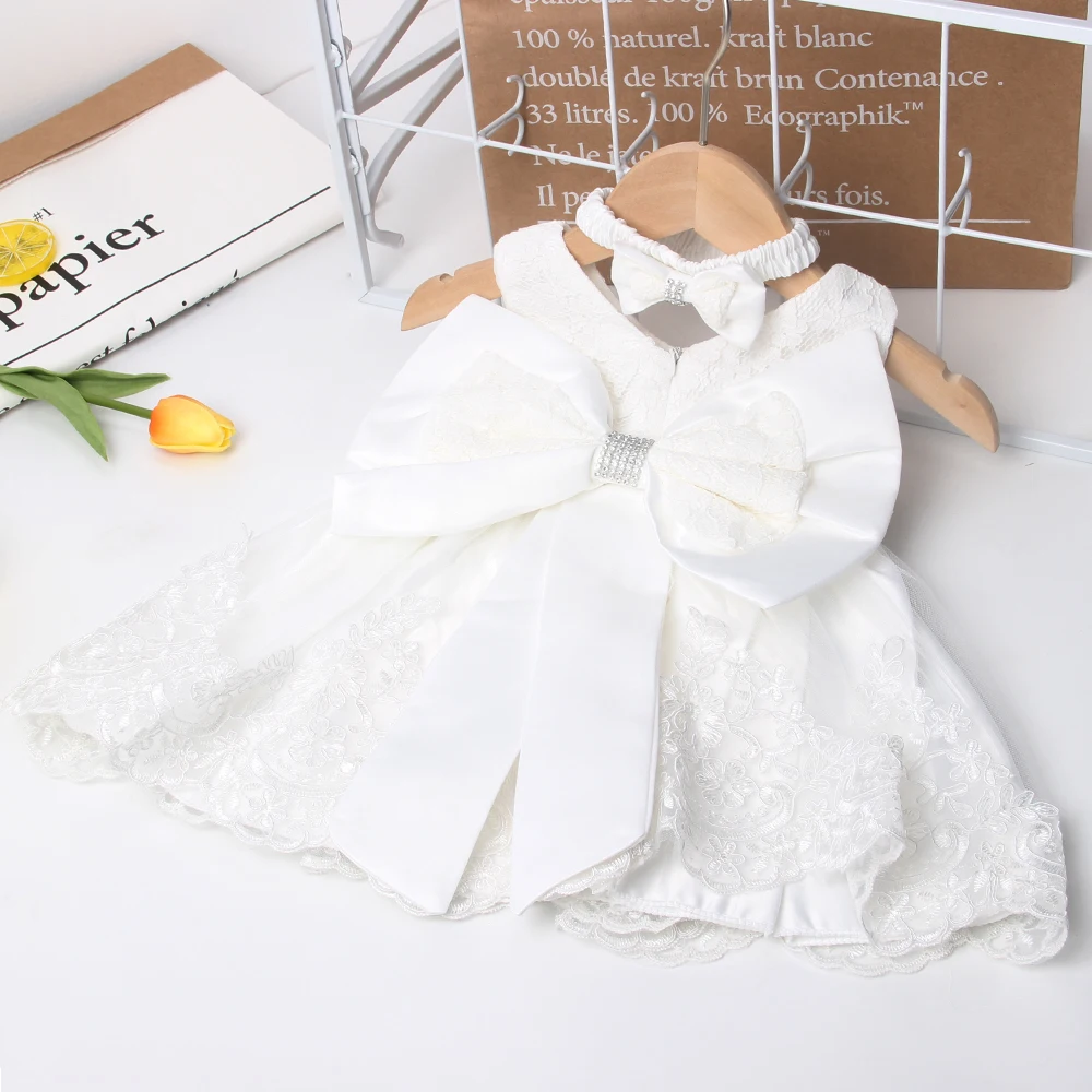 

2023 Summer Newborn Princes Kids Dresses For Girls Baptism Baby 1st Birthday Dresses For Bridesmaids Wedding White Vestidos 0-2Y