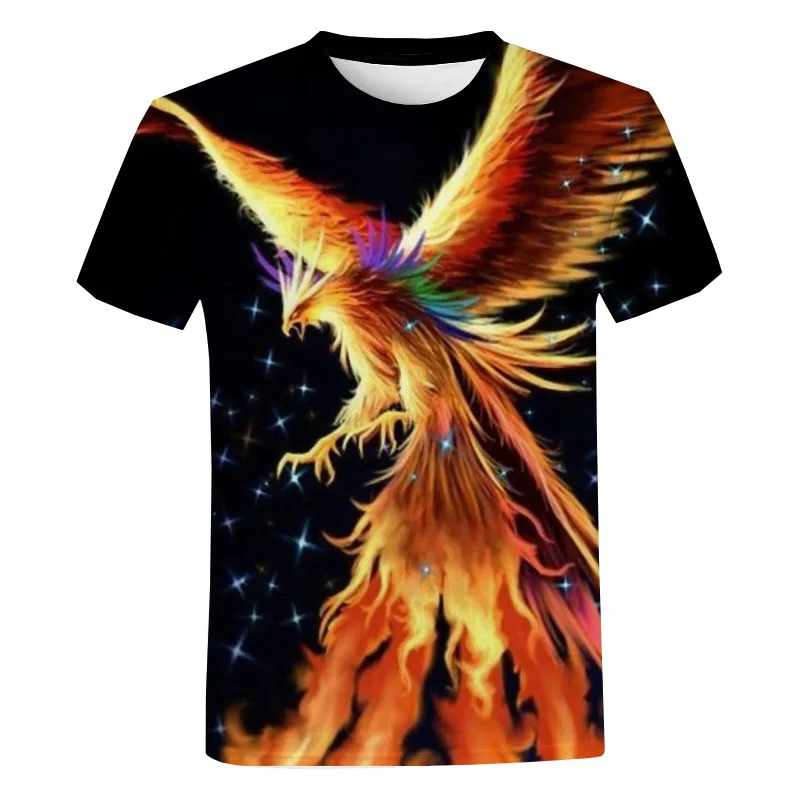 

Men's Fire Phoenix 3D Printed T Shirt Oversized Haikyuu Graphic Streetwear Fashion Cool Bird Print Casual Short Sleeve T-shirt