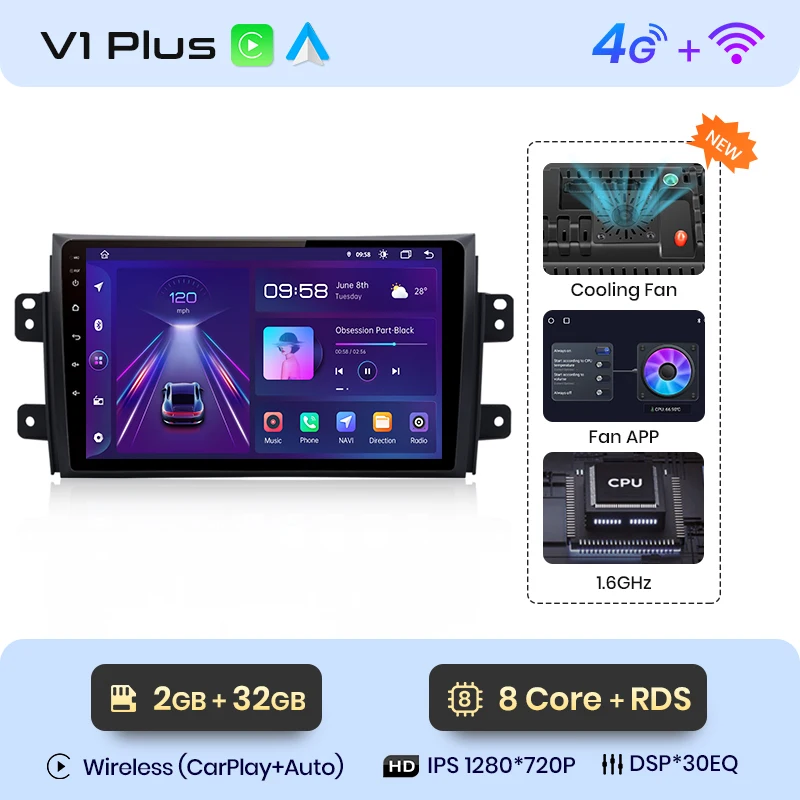 

Junsun V1pro Беспроводной CarPlay автомагнитола Android Auto Аудио для авто мультимедиа автомобиля для сузуки игнис For Suzuki SX4 2006-2013 4G 2дин магнитола андройд GPS магнитола для авто