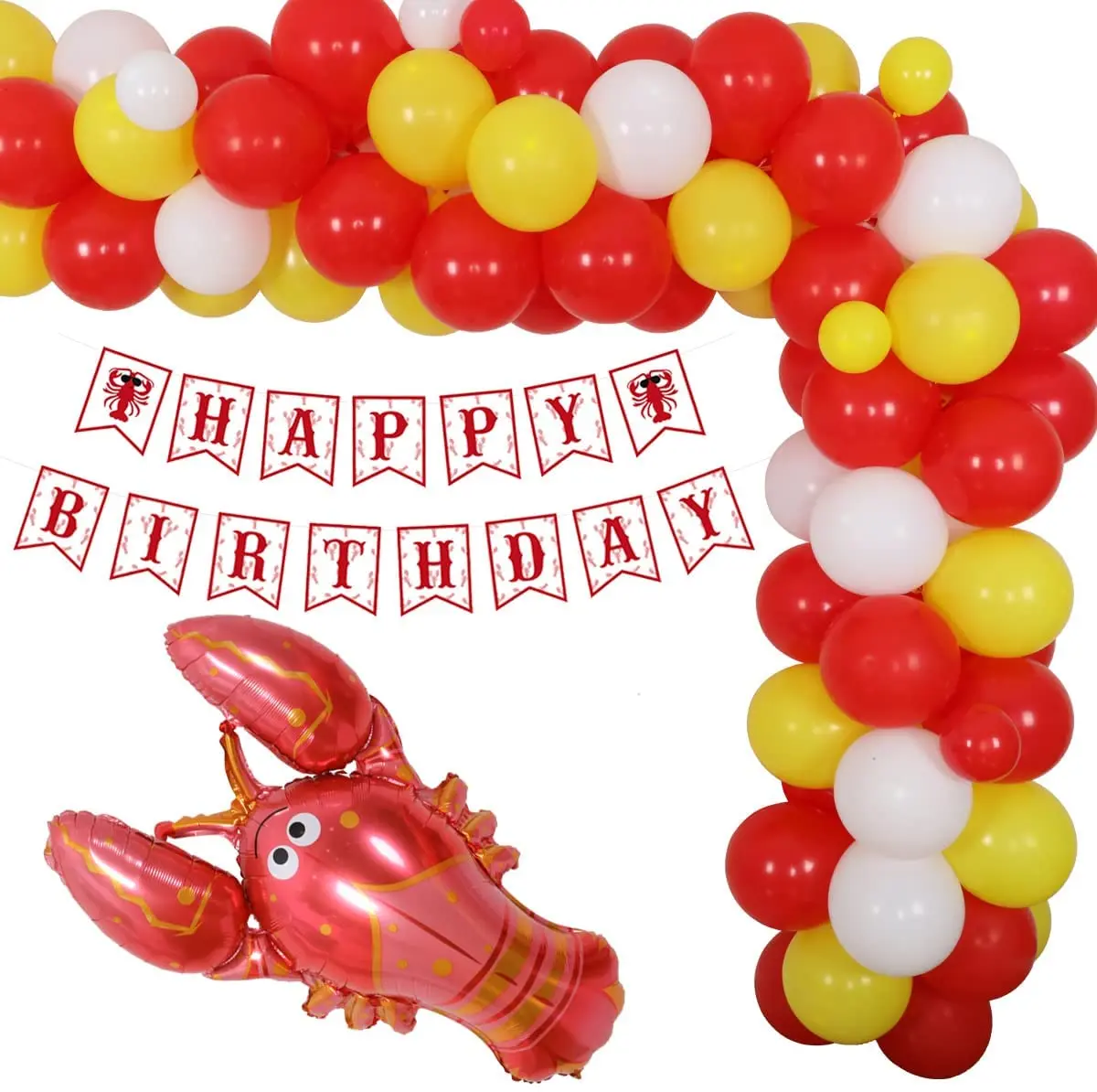 

Lobster Themed Birthday Decoration Balloon Wreath Arch Kit Giant Crayfish Foil Balloon Pull Flag Summer Outdoor BBQ Decoration