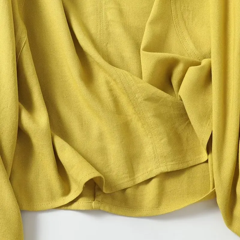 Рубашка женская льняная с V-образным вырезом и длинными рукавами