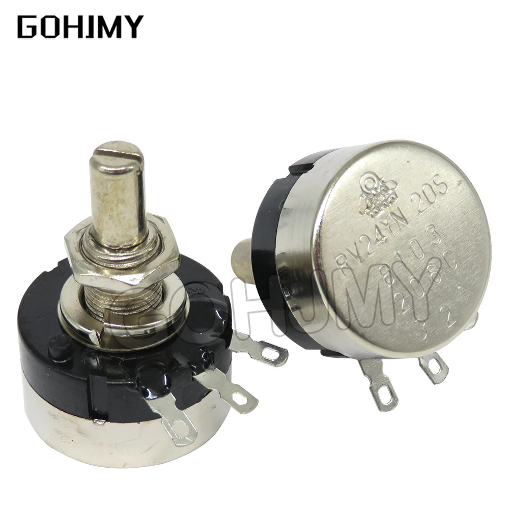 

Потенциометр RV24YN RV24YN20S RV24YN20S-B103 1K 2K 5K 10K 50K 250K 200 Ом, 1K- 1M, однокатушечный карбоновый пленочный потенциометр, 2 шт.
