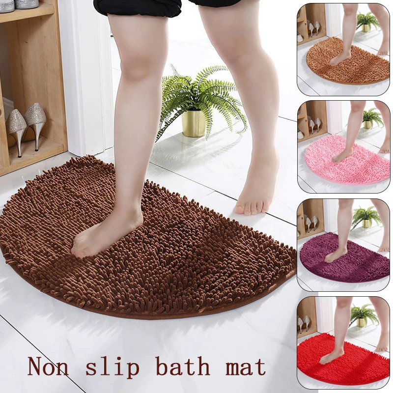 Semi Circle Non-Slip Bath Mat Soft Cozy Chenille Super Absorbent  Pure Color Bathroom Rug Plush Carpet Kitchen Bedroom Doormat