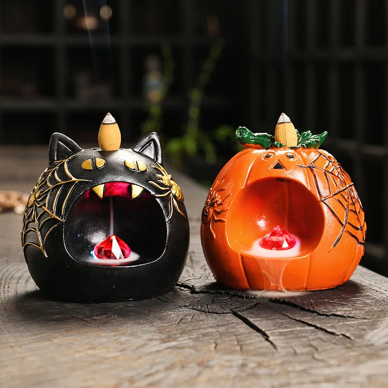 1 Шт. Светодиодная Смоляная Курильница В Виде Тыквы С Обратным Потоком Дыма