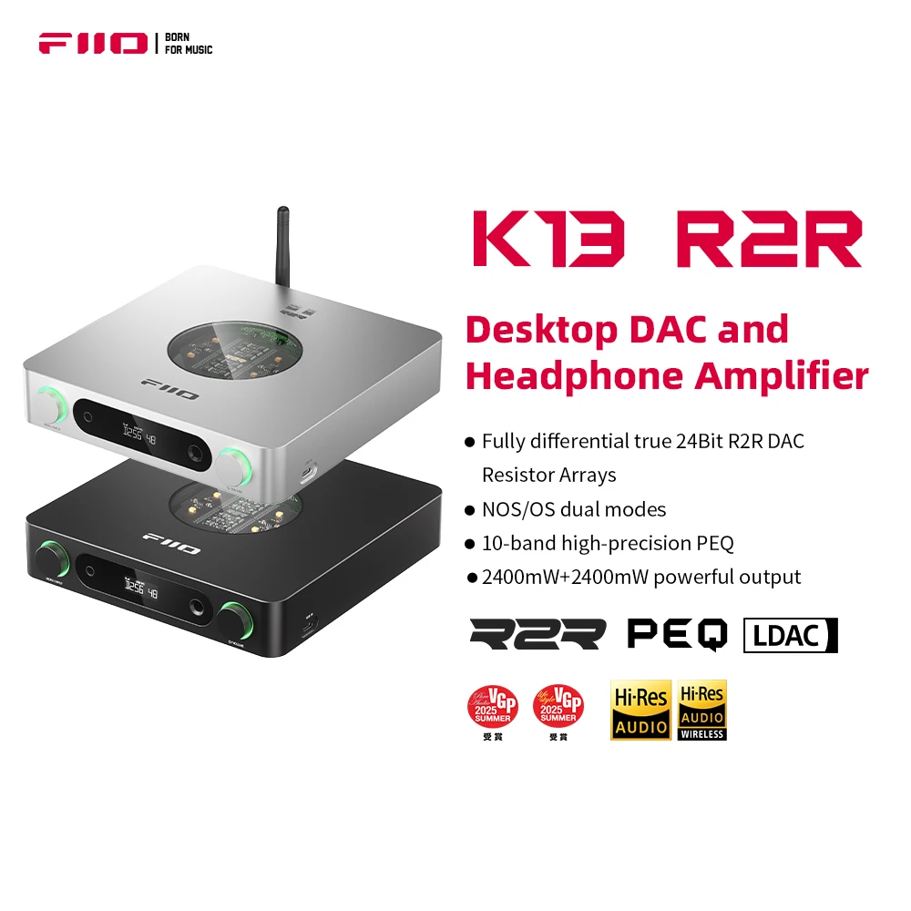 Фото Настольный ЦАП FiiO K13 R2R и усилитель для наушников, высококачественный 24-битный ЦАП R2R, мощный выход 2400 МВт, потоковая передача Bluetooth LDAC, №1