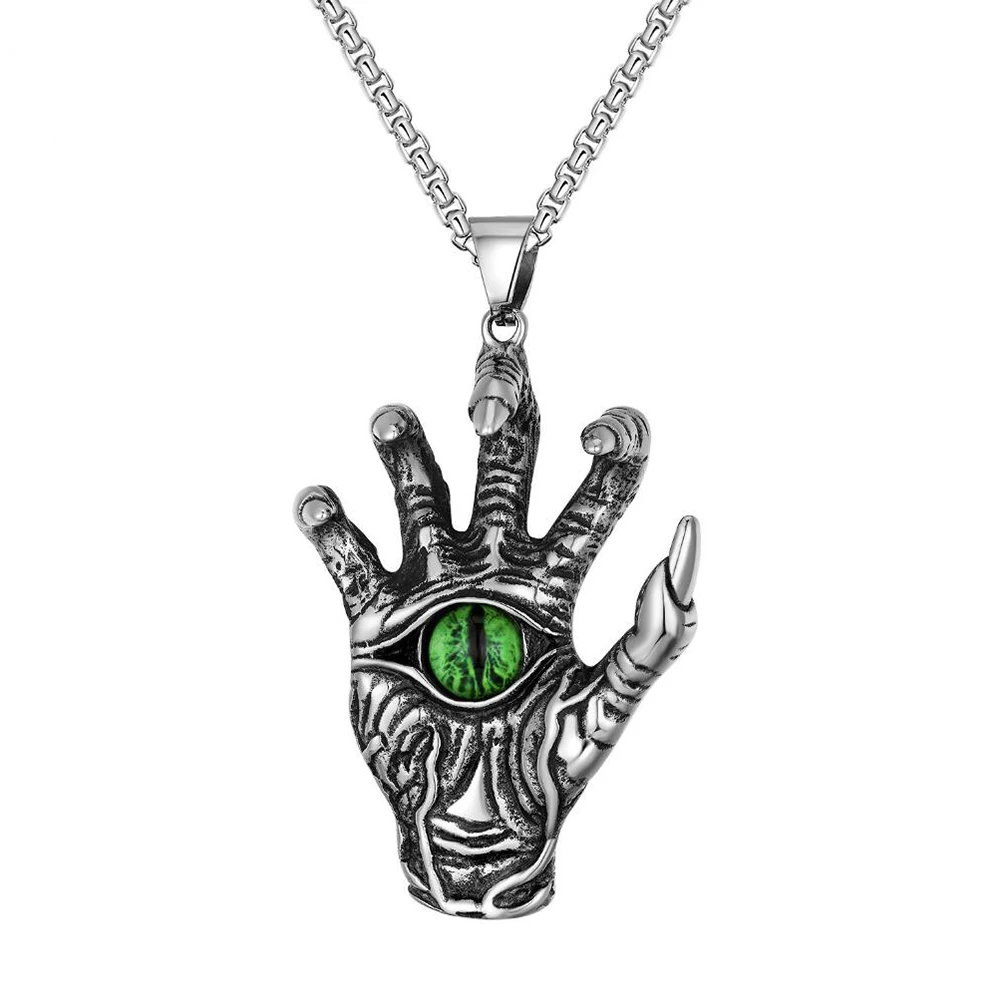 

Stainless Steel Evil Eyes Gripper Vintage Punk Rock Pendant Necklace Men Halloween Day's Gift