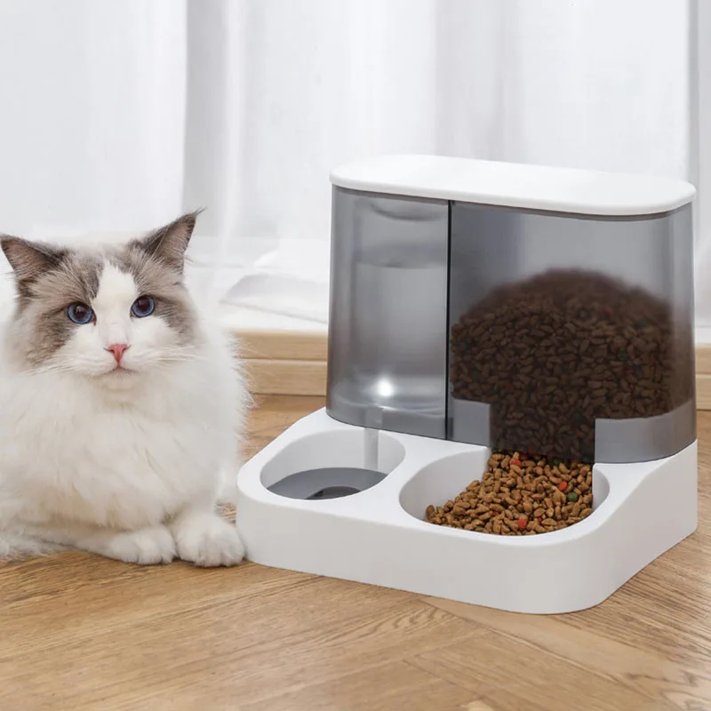 Cat Automatic Feeder Pet Feeding Food Drinking Water Container 2in1 Bowl Kitten Puppy Water Dispenser Transparent Dog Supplies