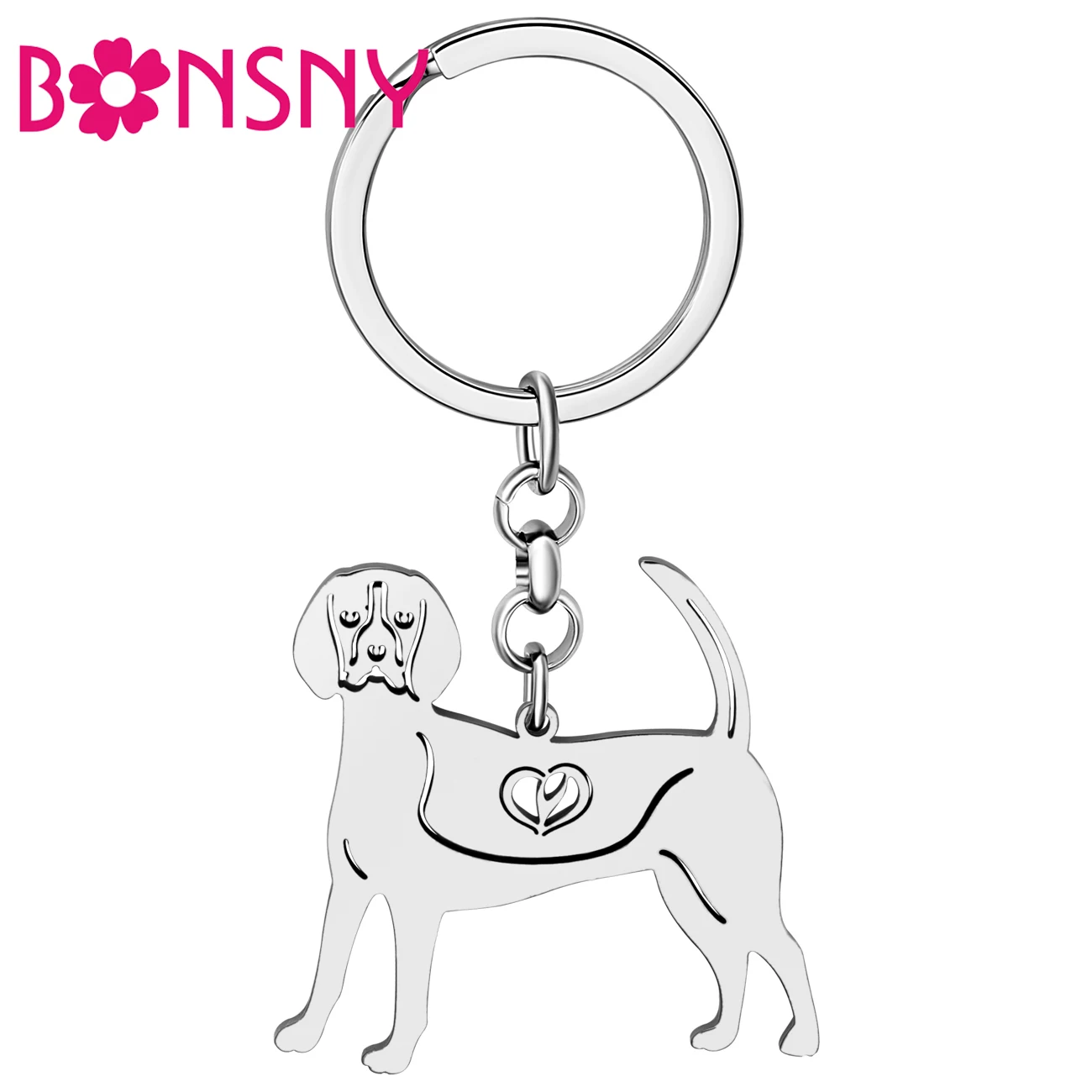 

Bonsny Stainless Steel Silver-plated Cute Beagles Dog Keychains Animals Pet Key Chains Keyring Decorations Jewelry For Teen Gift