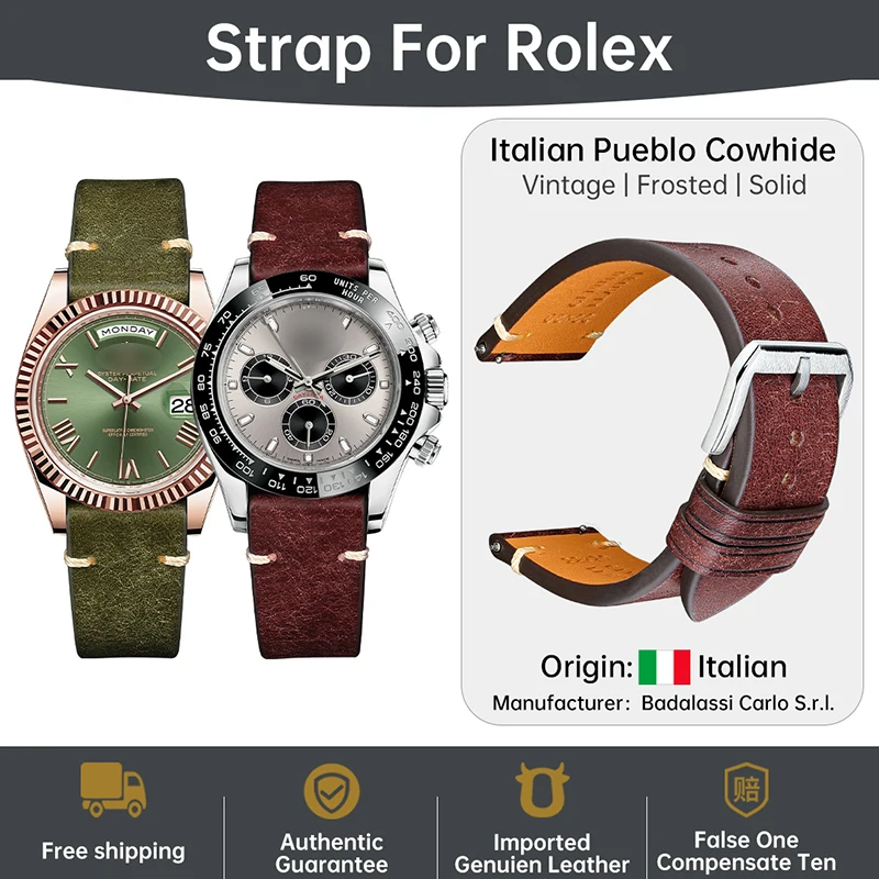 Luxury Brand Top Grain Leather Watch Strap Butterfly Buckle Cow's Shoulders Cowhide Made In Tuscany Italy Green Watch Band