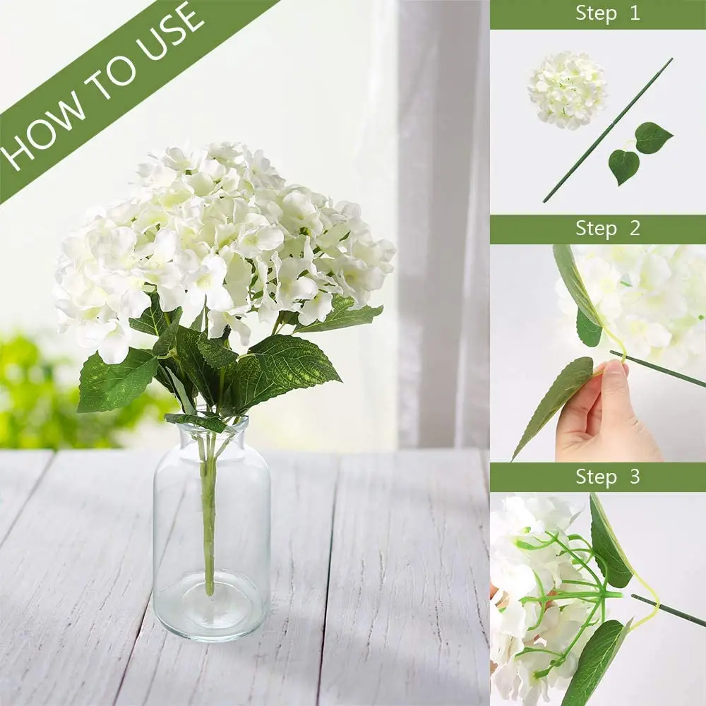 silk hydrangea flowers artificial flowers heads with twin leaves and stems for home wedding party decorations free global shipping