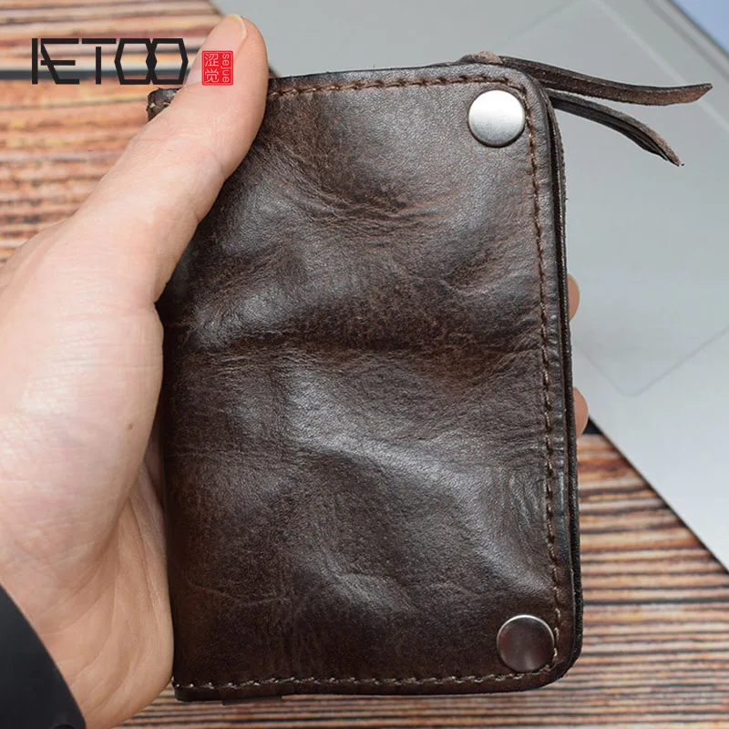 

AETOO Multifunctional key change storage bag tanned leather key case simple driver's license key case