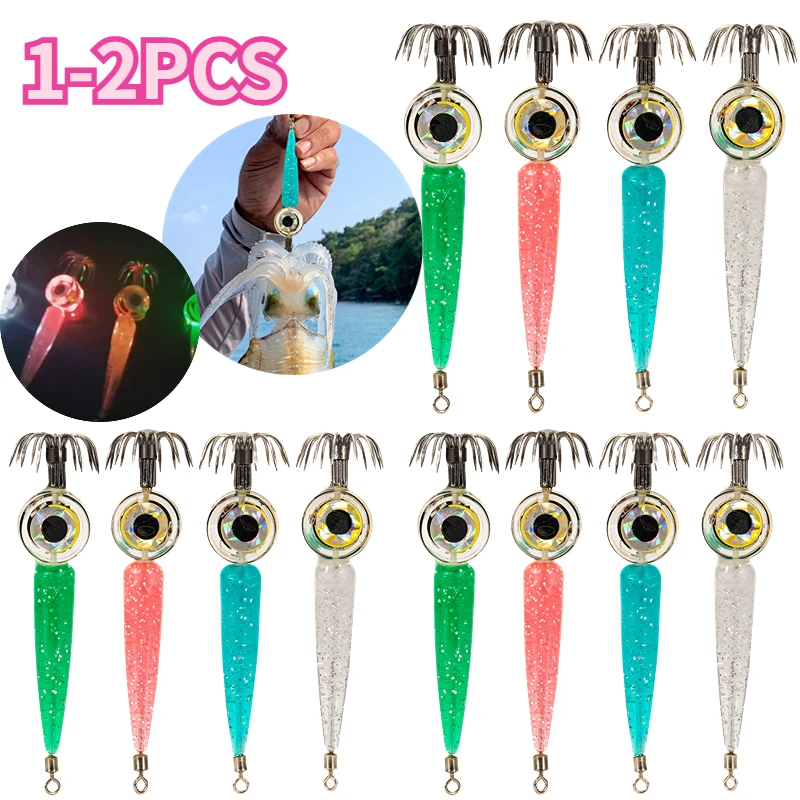 

1/2pcs FIshing lures Light LED Luminous Shrimp Squid Night Fishing Squid Jigs Lure Artificial Bait Fishing Equipment Accessories