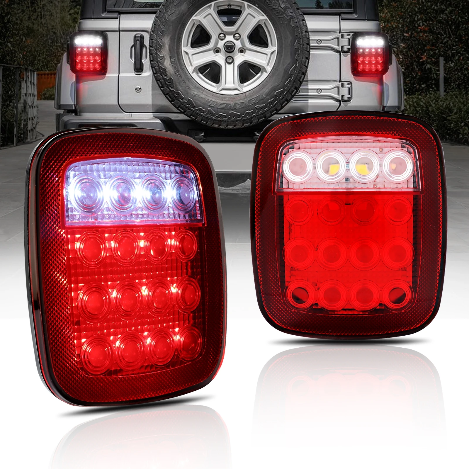 

2Pcs 16LED White Red Color Trailer Tail Light Turn Signal Brake Light Driving Light for Jeep Wrangler CJ TJ YJ JK