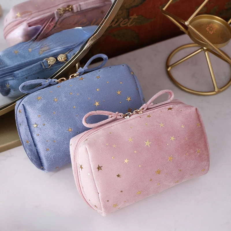 

New Velvet Cosmetic Bag Portable Flannel Star Clutch Simple Carry-on Change Lipstick Storage Bag Women's Essential Cosmetic Bag
