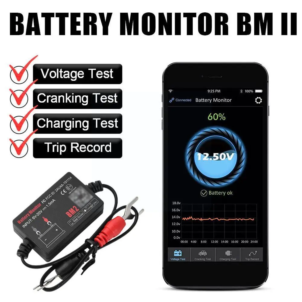 

With Alarm Car Battery Monitor Bm2 For Android Ios Phone Diagnostic Tool 12v Voltage Charging Cranking Test Bluetooth 4.0 T4t6