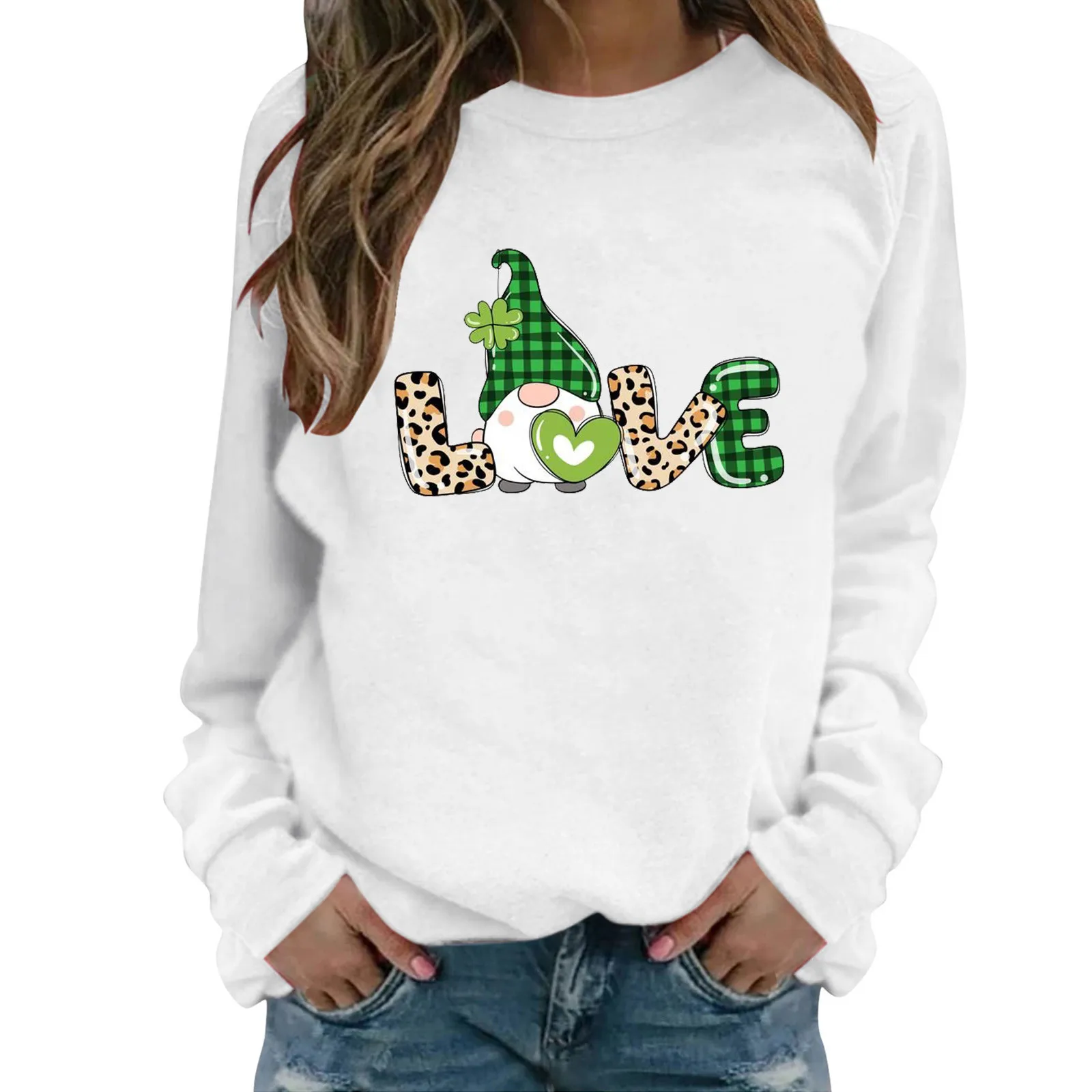 

Женский топ, милая Футболка с принтом, водолазка с длинным рукавом, повседневный свитшот с круглым вырезом, свободный черный пуловер, Женска...