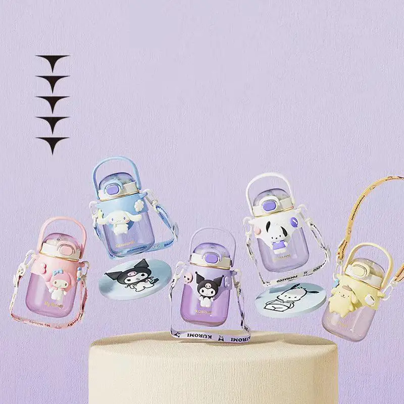 

Sanrios Cartoon Anime Kuromi My Melody Cinnamoroll Pompom Purin Pachacco Small Stomach Cup Kawaii Large Capacity Plastic Kettle