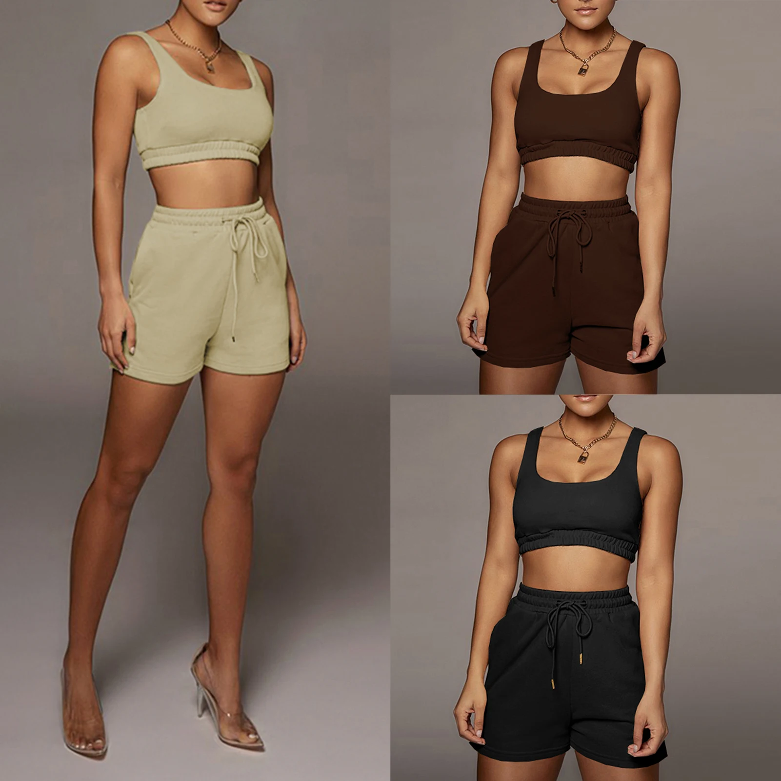 

Women Summer Short Sets Y2k Loose Casual Solid Color Navel Exposed Two Piece Set High Street Fashion Sports Style Suits