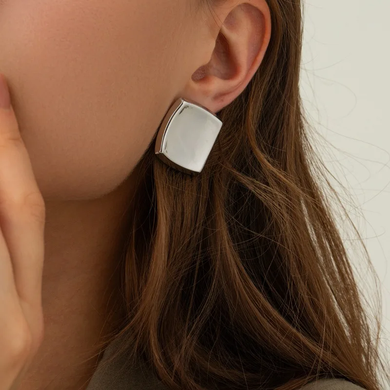 

Minar New Chic Metallic Square Twisted Stud Earrings for Women Man Unisex Silver PVD Plated Titanium Steel Statement Earring