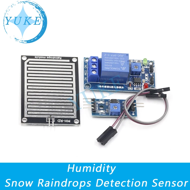 

Rain Sensor Module + DC 5V 12V Relay Control Module Rain Sensor Water Rain Drop Detection Module for Arduino Robot Kit