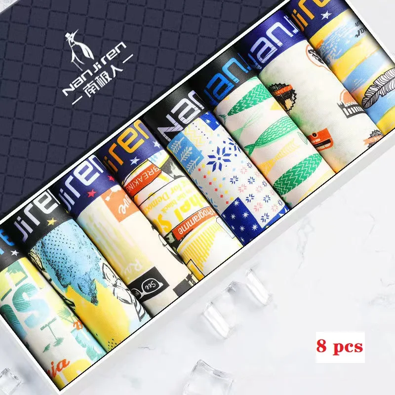 8pcs/Lot Ice Silk Men'S Underwear Spring And Summer Antibacterial Boxershorts Breathable Thin Section Without Trace Panties Male