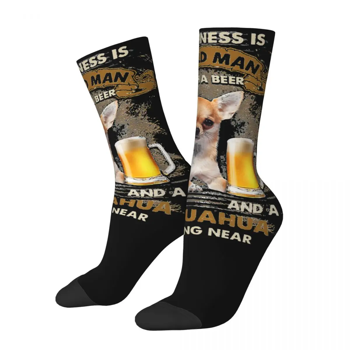 

Funny Happy Men's Compression Socks Beer Vintage Harajuku Chihuahua Funny and Cute Hip Hop Seamless Crew Crazy Sock Gift Printed