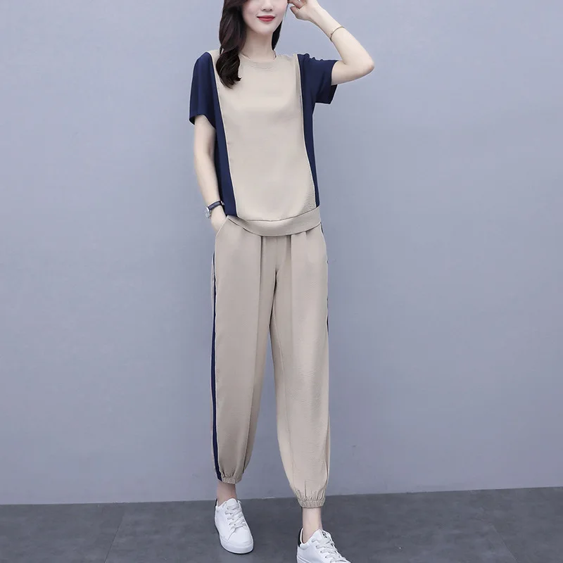 

Sports 2 suit women's summer fashion summer round neck short sleeve two-piece suit tide (suitable for pregnant women)