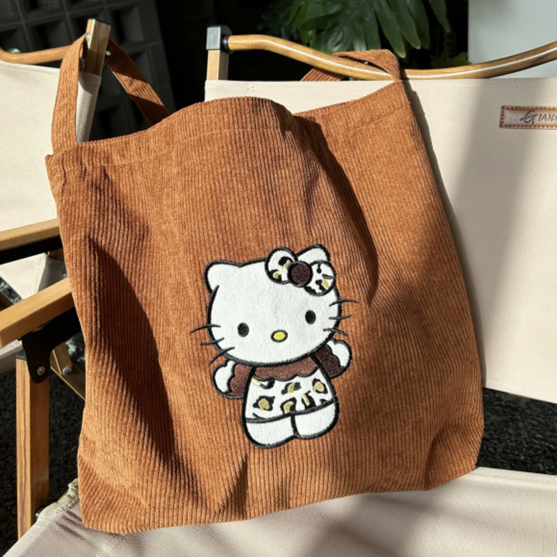 Sanrio Вышитые милые Мультяшные сумки с ручками Hello Kitty Y2k Женская Вельветовая сумка