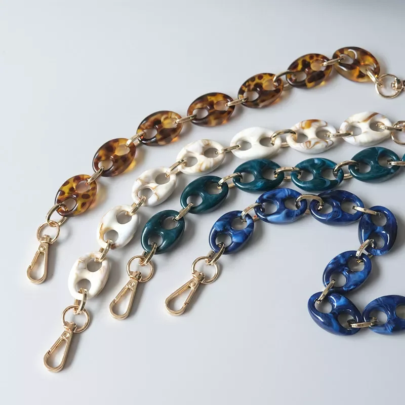 

Fashion Woman Bags Accessories Chain Green Brown Acrylic Metal Chain Luxury Bag Strap Women Shoulder Clutch Handle Chain Hot