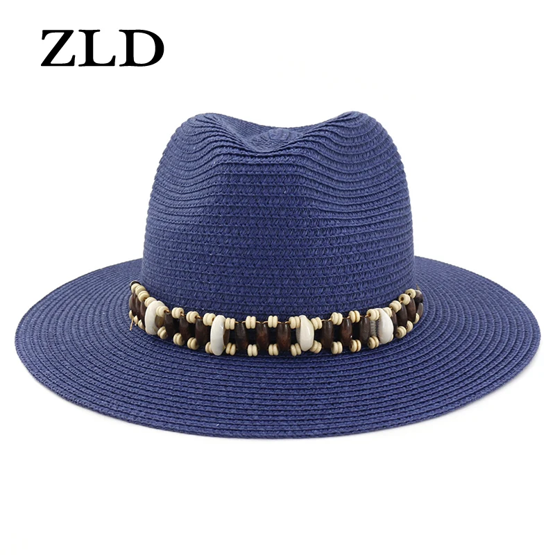 

ZLD Fashion White Flat Brim Wide Brim Men's Strawhat Women's Jazz Fedoras Hat Hat Beach Cap Wide Brim Fedora Fascinator Hats