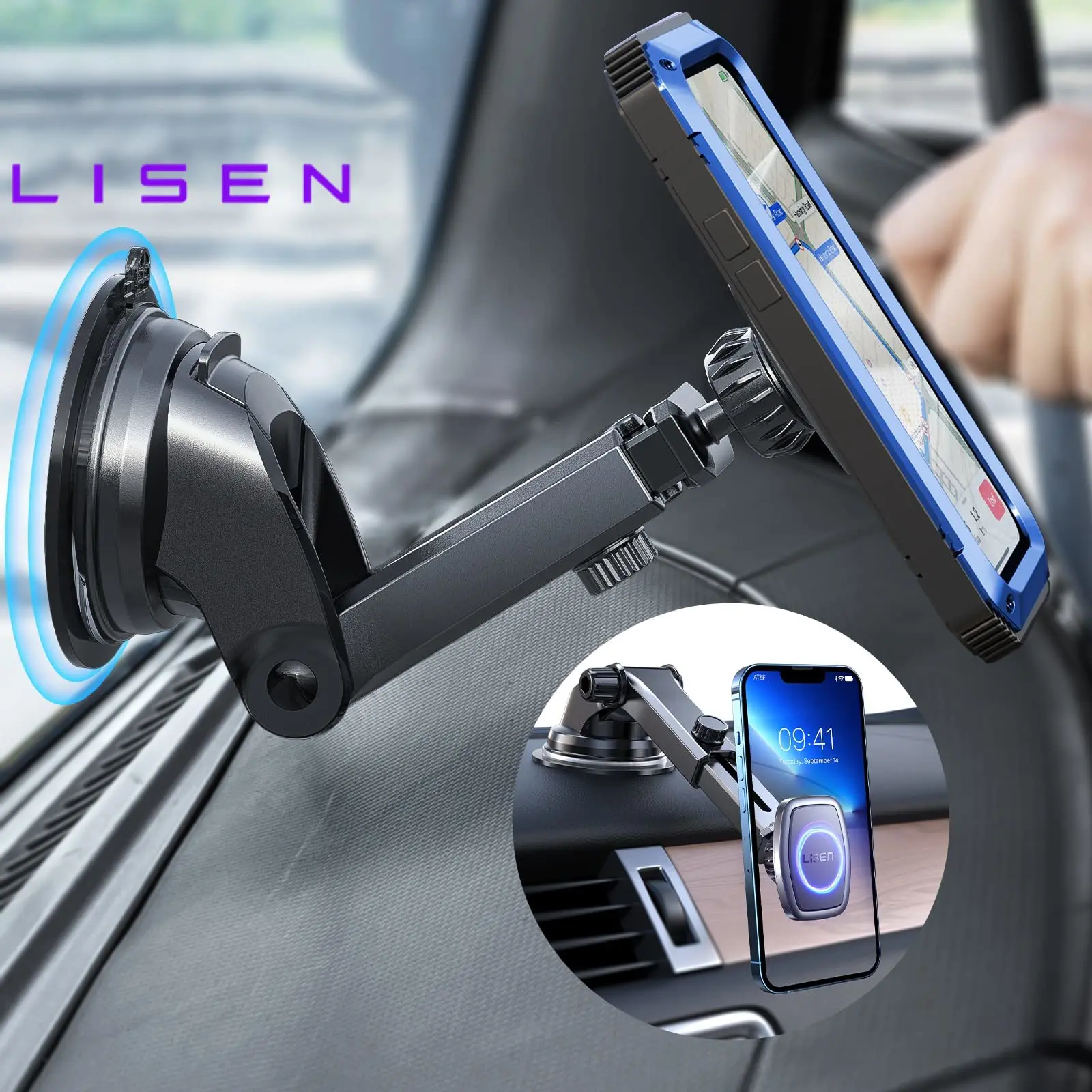 

LISEN Magnetic Phone Holder for Car Mount Universal Dashboard Windshield Magnet Phone Mount for Cell Phone & All Tablets