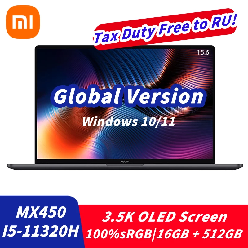 Оригинальный ноутбук Xiaomi Mi Laptop Pro 15 Intel Core i5-11320H MX450 16GB DDR4 512GB SSD 3.5K OLED 15,6 дюймов с разблокировкой отпечатка пальца.