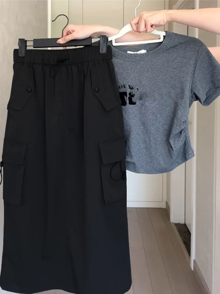 Однотонные рабочие юбки Женская Осенняя бюстье с завышенной талией американская