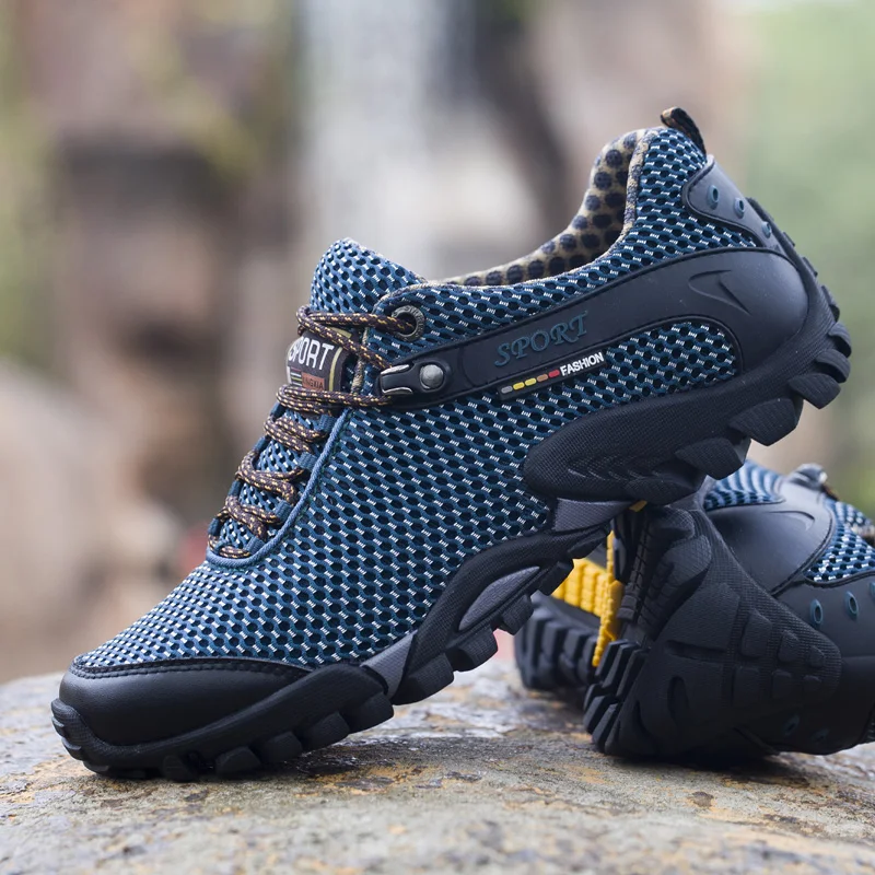 

High Quality Cow Leather Climbing Shoes Men Trekking Fishing Shoes Breathable Sneaker Trail Camping Shoes Outdoor Hiking Shoes