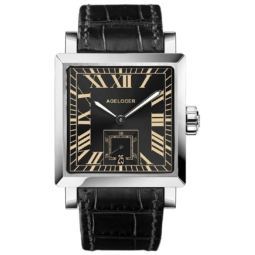 

AGELCOER Brand Automatic Mechanical Watches Square Leather watch Men Wristwatch waterproof Watch with Date Calendar