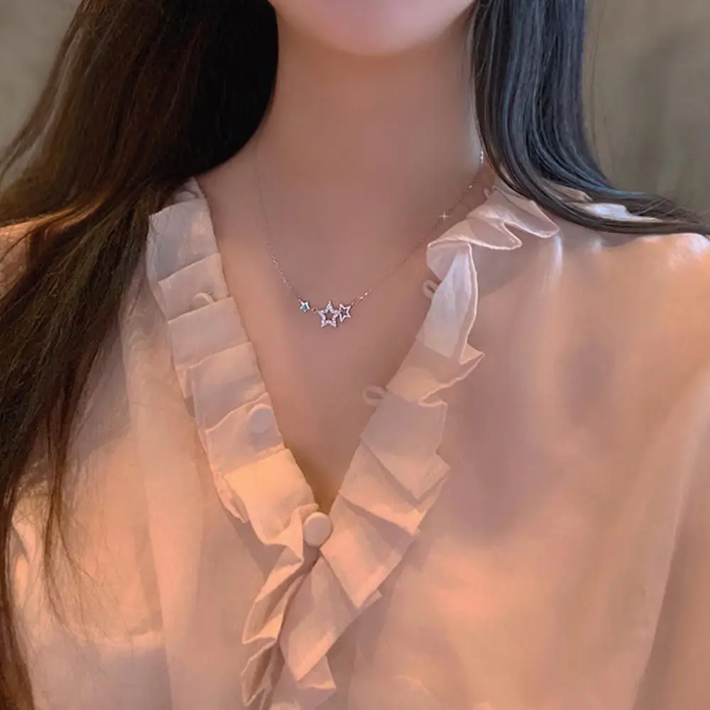 

Trendy Party Adjustable Crystal Zircon Hollow Woman Clavicle Choker Korean Chain Necklaces Star Pendant Neck Jewelry