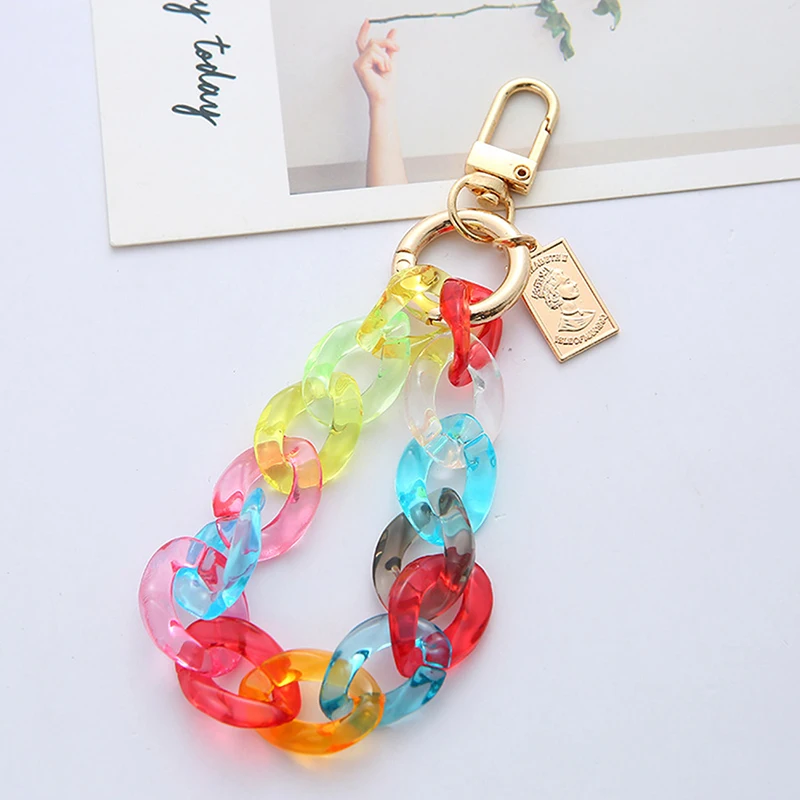 

Кольцо для ключей ручной работы, цветной брелок из акрилового пластика макарон, для девочек, подарки-сумочки