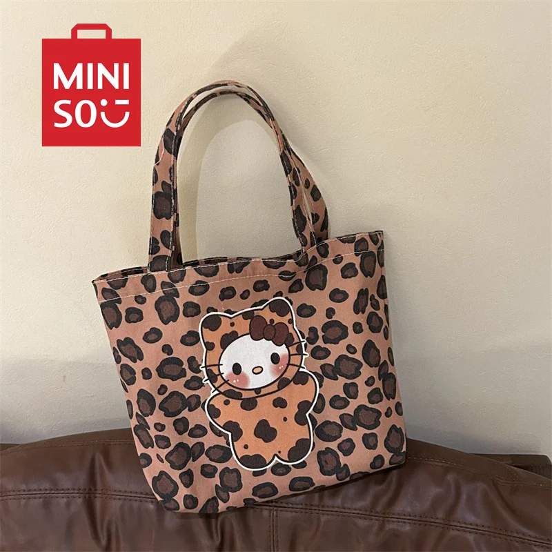 Холщовая Сумка с леопардовым принтом котенка большая вместимость