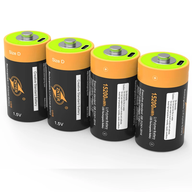 

ZNTER 1.5V High Capcity 15200mWh Battery Type-C Rechargeable Batteries D Size Lipo LR20 Battery For RC Camera Drone Camping