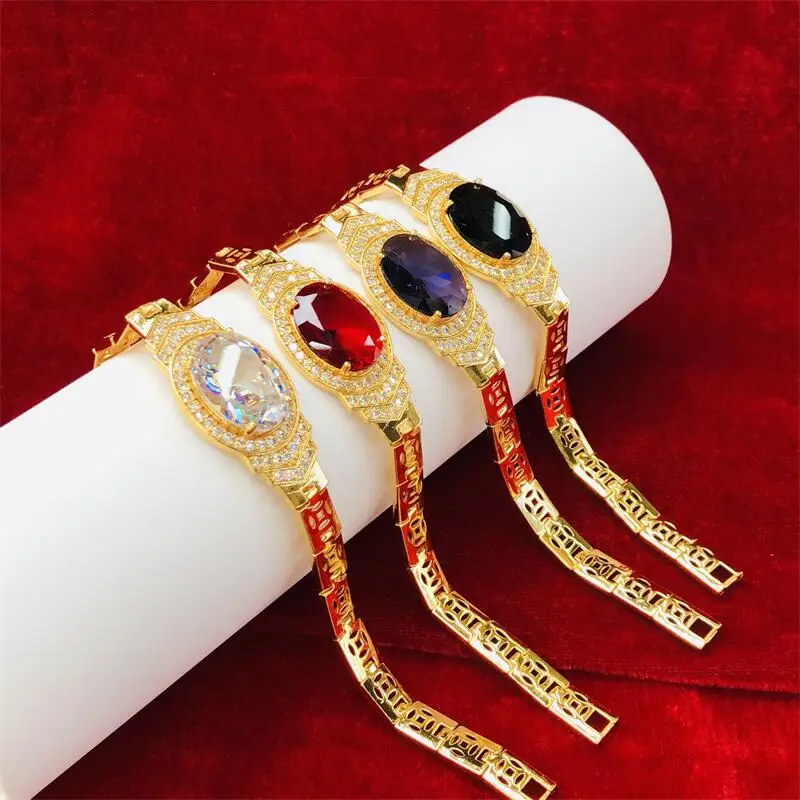 

Luxury Crystal Cubic Zirconia Bracelet Bangle for Women Gold Color Vintage Chain Hollow Wedding Bracelets Jewelry Party Gifts