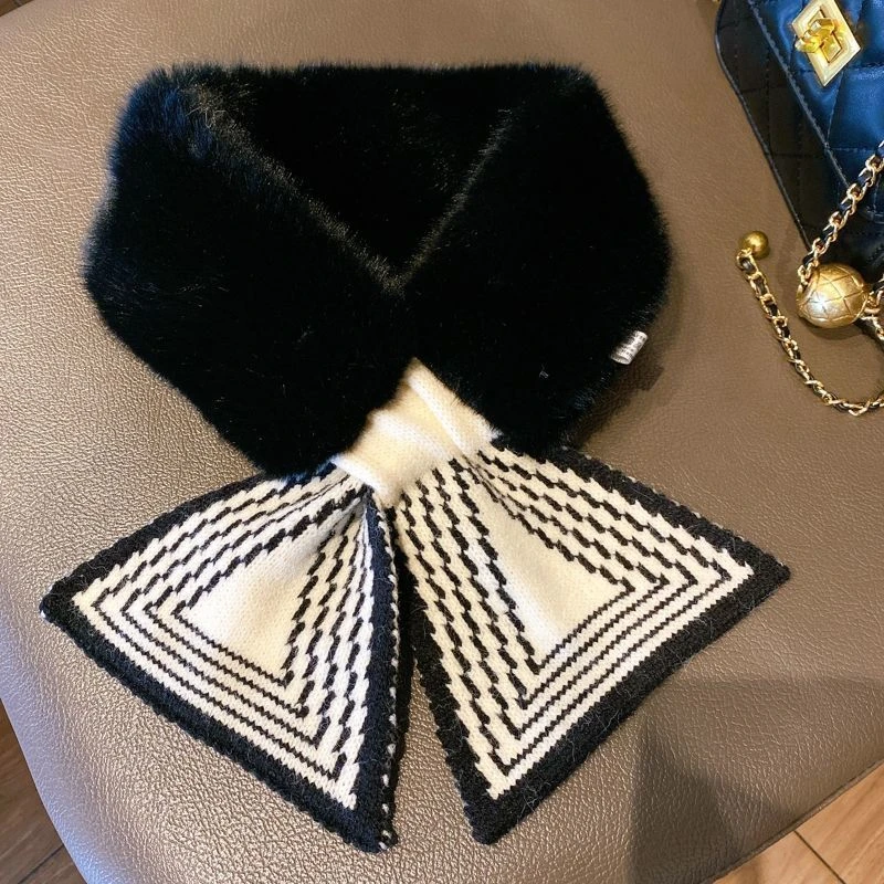 

Scarf Female Autumn And Winter All-match Plush Faux Rex Rabbit Fur Collar Striped Thickened Warm Neck Collar Fur Collar