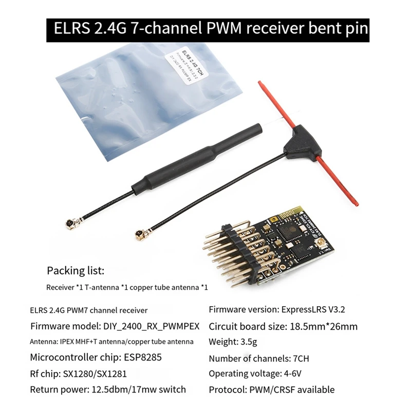 Для циклонного ELRS 2 4G PWM приемника 7CH Expresslrs RX 2400RX PWM/CRSF черный для RC FPV дрона