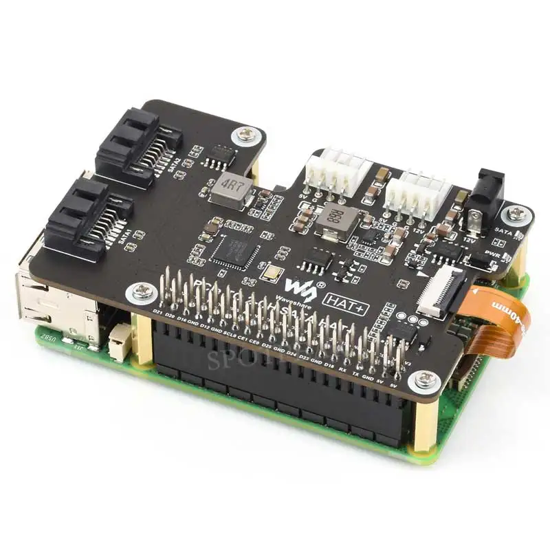 Фото Плата расширения Raspberry Pi 5 PCIe-SATA с EEPROM HAT+ Waveshare PCIe TO 2-CH SATA HAT+ №3