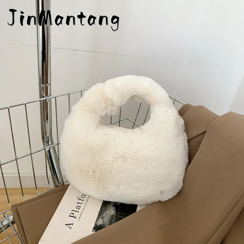 

Women New Luxury Handbags Plush Pouch Half Moon Underarm tote bag Shoulder bags for women Furry Handbags Totes sac a main femme