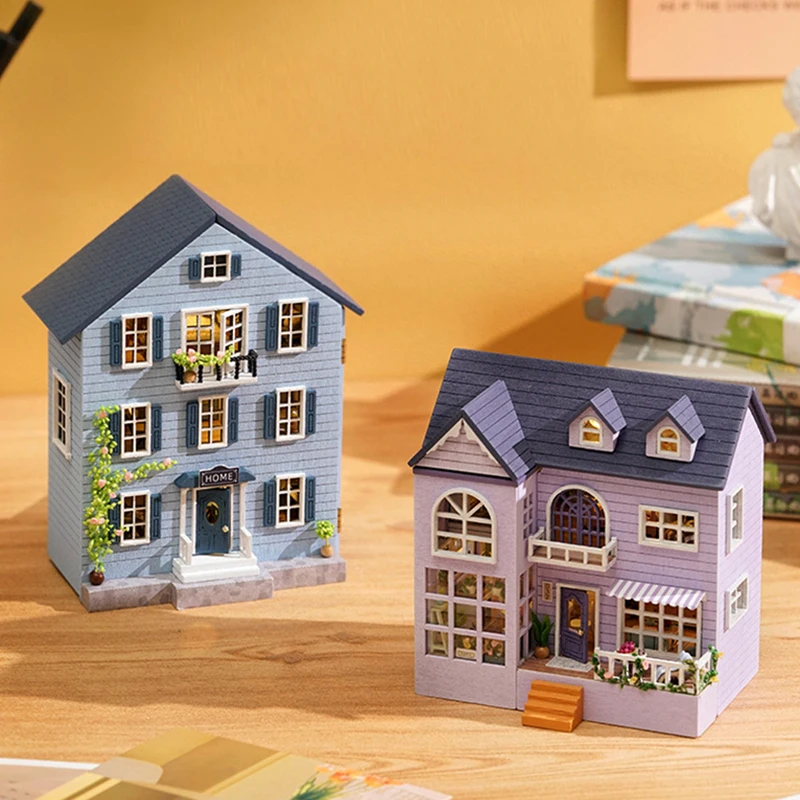 

New DIY Wooden Miniature Building Kit Doll Houses with Furniture Light Molan Casa Dollhouse Handmade Toys for Girls Xmas Gifts