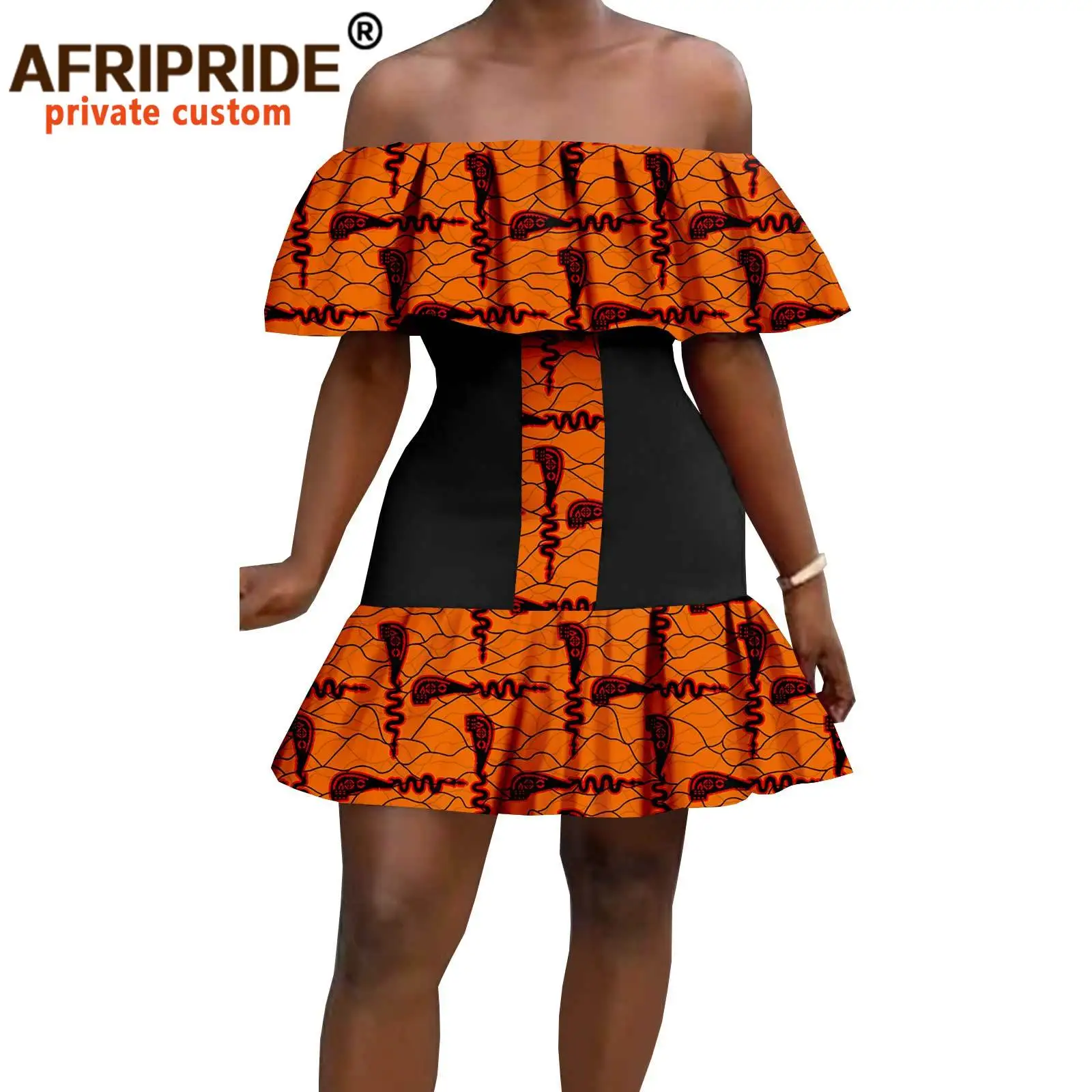 

Afripride Ankara Dresses for Women African Print Short Sleeves Thigh Length Women Casual Strapless Dress A2225071