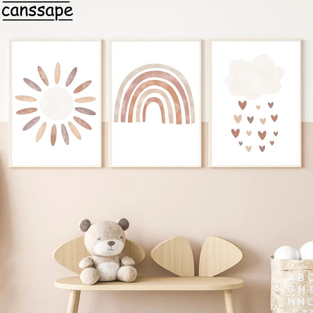 

Rainbow Wall Art Sun Cloud Canvas Painting Love Heart Art Prints Nordic Wall Pictures Nursery Wall Posters Baby Girls Room Decor